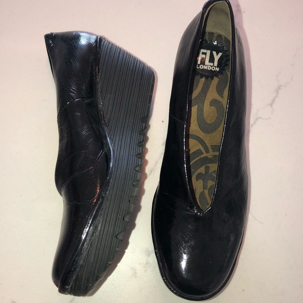 Fly London black wedge heel size 8